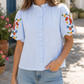 Blue Stripe Floral Embroidered Shirt