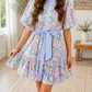 Floral Trim Belted Dress