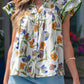 Green Floral Ruffle V Neck Blouse