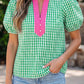 Green Gingham V Neck Blouse