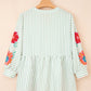 Green Stripe Flower Babydoll Blouse