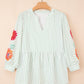 Green Stripe Flower Babydoll Blouse