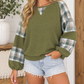 Green Plaid Waffle Knit Top