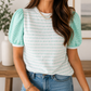 Green Stripe Puff Top