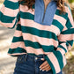 Green Stripe Quarter Zip Top