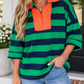 Green Stripe Quarter Zip Top