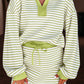 Green Stripe V Neck Set