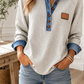 Grey Ribbed Denim Button Top