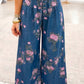 Retro Floral Tie Waist Wide Leg Jeans