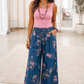 Retro Floral Tie Waist Wide Leg Jeans