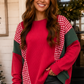 Red Patchwork Gingham Ribbed Top