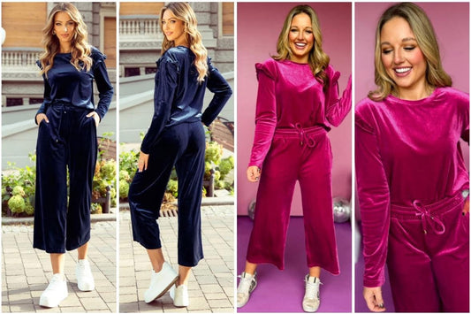 Solid Velvet 2pc Pants Set