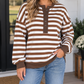 Khaki Stripe V Neck Plus Sweatshirt