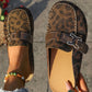 Leopard Leather Strap Slippers RTS