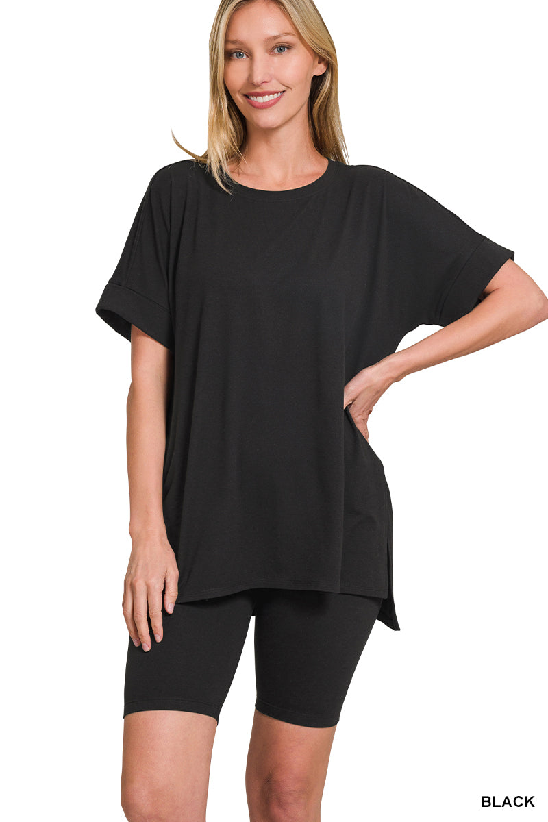 Round Neck Biker Short Set Zenana