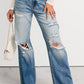 Mid Rise Distressed Straight Jeans RTS