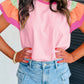 Pink Colorblock Flutter Sleeve Top