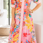 Pink Floral Stripe Trim Dress
