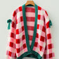 Pink Plaid Bowknot Cardigan