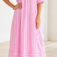 Pink Stripe V Neck Dress