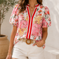 Pink V Neck Floral Blouse