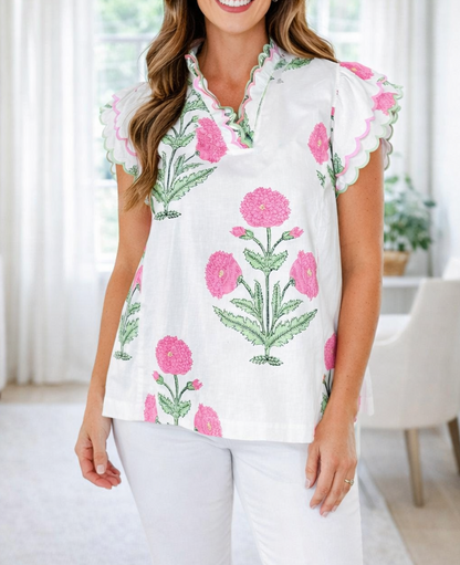 Wild Flower Scallop Blouse