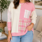 Pink Colorblock Plaid Plus Blouse