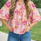 Pink Floral Tie Blouse