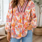 Pink Floral V Neck Blouse