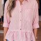 Pink Plaid Ruffle Button Shirt