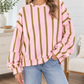 Pink Stripe Casual Sweatshirt