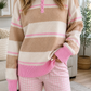 Pink Stripe Placket Sweater