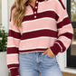 Pink Striped Polo Knit Sweater