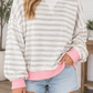 Pink Striped Rib Trim Top