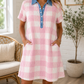 Pink Waffle Plaid Collar Dress