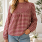 Plaid Keyhole Pleated Blouse