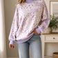 Purple Floral Colorblock Sweatshirt