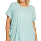 Plus Washed Ribbed Cuffed Top Zenana