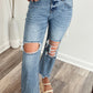 Raw-Hem Ripped Flare Jeans
