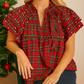 Red Plaid Pearl Blouse RTS
