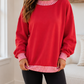 Red Plaid Trim Oversized Sweatshirt