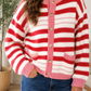 Red Stripe V Neck Cardigan