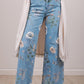 Retro Floral Frayed Hem Jeans RTS