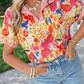 Rose Striped Trim Floral Blouse RTS