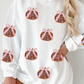 WHITE SEQUIN BOW PUMPKIN RIBBED SWEATSHIRT RTS