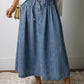 Stripe Denim Pintuck Midi Skirt