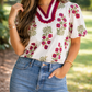 White Floral Contrast Blouse