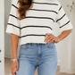 White Stripe Ribbed Sweater Top