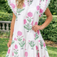 White Flower Embroidered Scallop Dress
