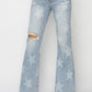 RISEN Mid Rise Button Fly Start Print Flare Jeans